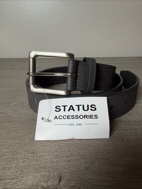 Men's Status Grey Leather Belt with Silver Buckle